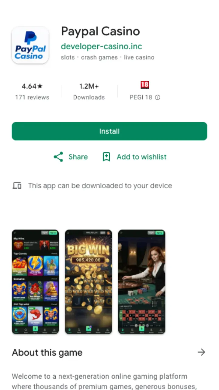 PayPal Casino app